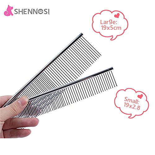 SHENNOSI-Pet-Grooming-massage-Comb-for-Dogs-Stainless-Steel-Set-of-2-Different-size