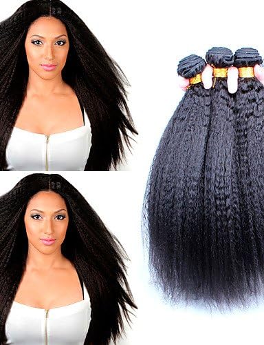 JFF/ 3pcs/lot Br¨¦silien cheveux humaines Vierge Kinky Straight couleur noir les tissages des cheveux , 18 20 20-natural black