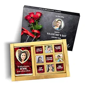 Katha Chocolates Valentines Day, Birthday Personalized Gifts Customized with Name Photo Message Perfect Present for Birthday Janamdin Uphaar for loved ones Mother Father Wife Husband Boyfriend Girlfriend (1 Bar + 9 Cubes Assorted Chocolates Box)