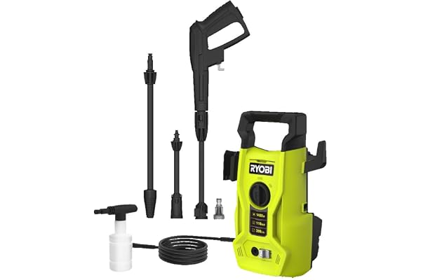 RYOBI - Nettoyeur Haute Pression 1400 W - 110 Bars - 390 L - Flexible 5 m PVC - Lance Vario - Lance Turbo - buse détergent 0,35 L - RY110PWA