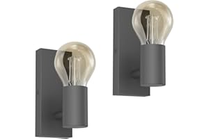 Klighten 2 Pezzi Lampada da Parete E27 Vintage Orientabile, Applique Parete Industrial Interni in Metallo, Lampada Muro per Cucina, Camera da Letto, Soggiorno, Grigio Scuro, Lampadina non Inclusa