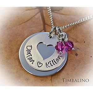 Namenskette, Familienkette, Monatssteinkette, Herzkette, mit Gravur