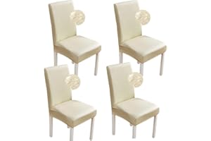 Bestenrose Stuhlhussen 6er/4er PU Leder Stuhlbezug wasserdichte Stretch Esszimmer Stuhlüberzug Stretch Stuhl Husse Universell Stuhlhussen Haus Büro Restaurant (4-Stück, Beige)