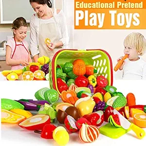 PLUSPOINT Realistic Sliceable Cut Fruits and Vegetable with Basket (13pc) (5 Fruits,5 Vegetables)