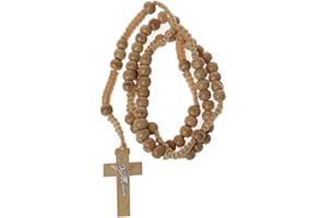 KINTRADE Catholic Wood Beads Rosary Necklace with Jesus Seal Cross Religious Jesus Jewelry - Wood Color