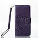 Galaxy J5 2016 Case,Galaxy J5 2016 Wallet Case,Leeook Retro Elegant Pretty Creative Purple Embossing Love Heart Butterfly Flower Flip PU Leather Fold Wallet Pouch Case with Strap Stand Credit Card ID Cash Holders Book Style Stand Function Magnetic Closure Case Cover for Samsung Galaxy J5 2016 + 1x Black Stylus