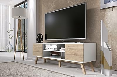 Selsey Vero Bois - Meuble tv Moderne (150 cm, Corpus Blanc Mat / Front Sonoma Clair)
