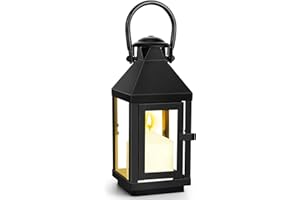 FUUTILAKE Latarnia, czarna, metalowa, latarnia na świece, 22 cm, metalowe latarnie do użytku na zewnątrz, do ogrodu, lampiony ogrodowe odporne na działanie warunków atmosferycznych, latarnia na świece w stylu