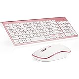 JOYACCESS Wireless Keyboards and Mouse Full-size Whisper-quiet Compact Keyboards and Mouse (UK layout)-White/Rosy Gold