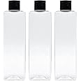 Happy Packaging 200ml Clear Empty PET/Plastic Square Bottles With Black Flip Top Cap and For Hair Oil, Ayurvedic Oil, Massage Oil, Lotions, Shampoo, Sanitizer | Refillable | Reusable - Pack of 3