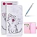 Produktbild Sony Xperia XZ1 Compact Leder Hülle Flip Wallet Case Cover Brieftasche Hülle Schutzhülle mit 4D Bunt Vintage Painted Schmetterling Katze Muster PU Premium Schale Tasche hülle Sony Xperia XZ1 Compact