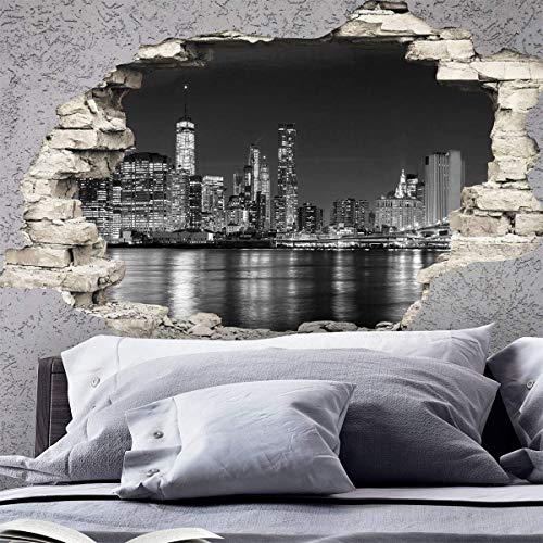 Stickers adhésifs Effet 3D | Sticker Autocollant New York Skyline - Décoration Murale Trompe l'œil Chambre et Salon - 60 x 90 cm