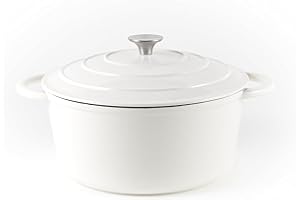 Hanseküche Casserole en fonte émaillée 26 cm 4,7 l - Marmite de haute qualité pour cuire le pain, rôtissoire avec couvercle, marmite, rôtissoire, cocotte, marmite en fonte (blanc)