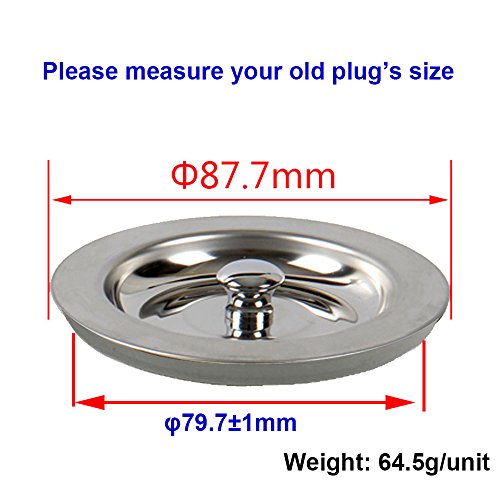 2X Waschbeckenstöpsel, Edelstahl, Badewannenstöpsel und Ablaufstöpsel für Küche und Bad (Durchmesser: 79.7mm±1mm) - 3