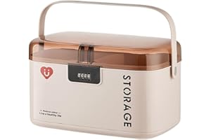 SINBINTA Lockable Medicine Box with Code, 2 Layers Household Medicine Storage, Portable First Aid Box with Lid, Multi-Grid Medicine Cabinet with Handle for Home Office (20cm)