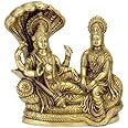 P.J.Handicrafts™ Brass Lord Vishnu with Laxmi Resting on Sheshnaag in Ashirvad Position for Home Decor, Standard, Yellow-7.5", Pack of 1