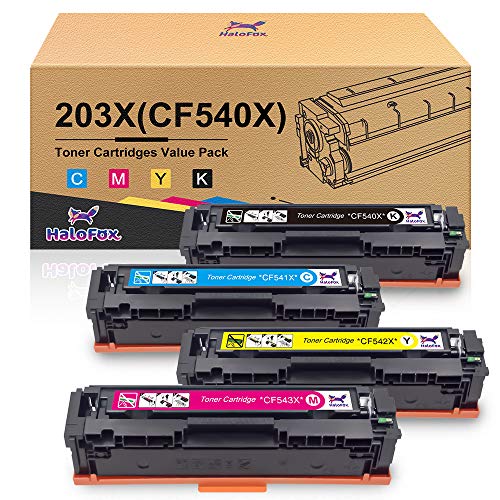 HaloFox CF540X 203X Cartuchos de tóner CF541X CF542X CF543X Compatible para HP Color Laserjet Pro MFP M281fdw MFP M281fdn MFP M281cdw MFP M280nw HP Color Laserjet Pro M254nw M254dw M254dn M254 M281