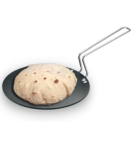TreegoArt IJzeren non-stick pan (Tawa) voor Chapathi Roti Paratha Fulka met houten handvat - 25,5 cm
