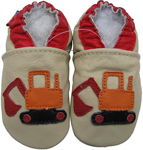 Soft Sole Leather Baby Shoes Toddler Kids Shoes Carozoo Excavator Cream 18-24M