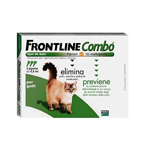 Frontline Combo gatto o furetto (3 pipette) - Antiparassitario soluzione spot-on per gatti o furetti contro pulci, zecche e pidocchi masticatori