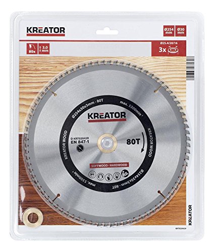 KRT020429 Hartmetall Kreissägeblatt für Holz Ø254mm Bohrung 30mm Dicke 3mm Zähne 80 Holzsägeblatt mit 3 Reduzierringe - 2