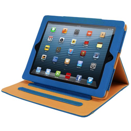 Madcase Apple iPad 4 / 3 / 2 Smart Case Etui Faux Ledertasche Hülle mit Auto Schalf und Wach Sleep-Funktion inkl. Displayschutzfolie und Stylus Touch stift – Blau / Beige - 2