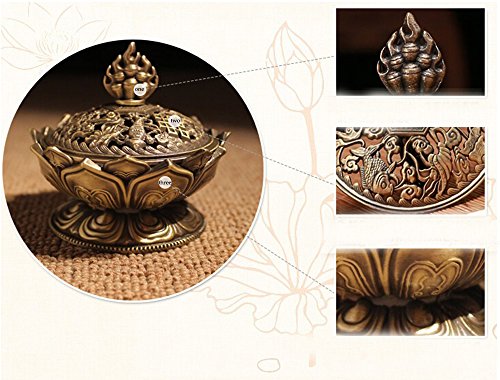 Xiduobao Lotus Flower Räuchergefäß, Metalllegierung, Räucherkerzenhalter, buddhistisches Dekor (groß), S - 9