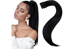 Easyouth Coda di Cavallo Capelli Veri Naturali Coda di Cavallo dei Veri Capelli Ponytail Colore Nero Naturale Coda Capelli Extension Veri Nero 80g 16 Pollice #1