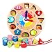 Produktbild Egleson Holz Steckpuzzle Uhr Kinder Lernuhr ab 3 Jahre Bunte Sotierung Bausteine mit Seil, Zahl und Tier Muster Pädagogisches Lernen Spielzeug