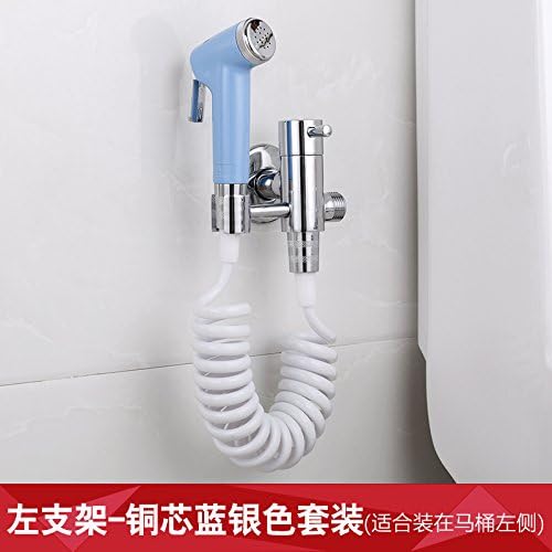 GFEI Hand shower nozzle / toilet washer / household multi-function cleaning spray gun / booster angle valve set,Blue and silver set - left bracket