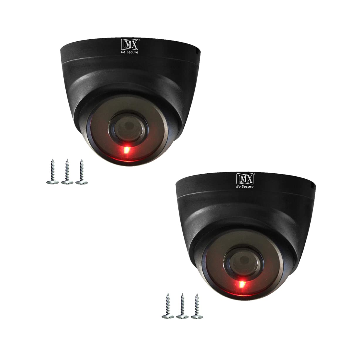 MX Dummy CCTV Dome Camera (Fake Camera No Audio/No Video) with Battery Operated Red Led Light is Ideal for Home, Office Dummy 2 (PACKOF2)