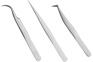 ‎QUEWEL Wimpernverlängerungspinzette Set Wimpernapplikator Werkzeug Gebogene und gerade spitze Pinzette Wimpernverlängerung liefert Edelstahl-Präzisionspinzette Silber (matt, 3 Stk Ledertasche)