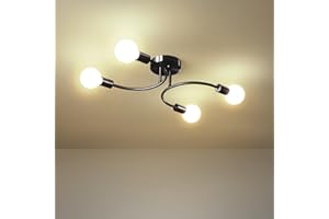 niuniaj Deckenlampe Vintage 4 Flammig Sputnik Industrielle Deckenlampe Retro Kronleuchter,Kompatibel mit E27 LED,CFL und Edison Lampe,Deckenlampe Kronleuchter für Wohnzimmer Esszimmer Küche(Schwarz)