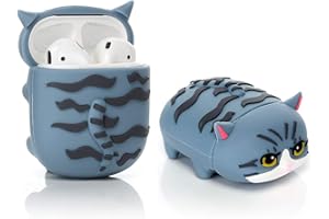 YIGEYI Silikonowe etui Kompatybilne z Airpods 1 i 2 Funny Cute 3D Cartoon Cover [Seria w Pozycji Leżącej] (Kot Niebieski)