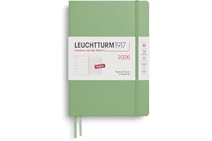 LEUCHTTURM1917 372656 Weekly Planner & Notebook Medium (A5) 2026 Hardcover, 12 Months, Sage, English