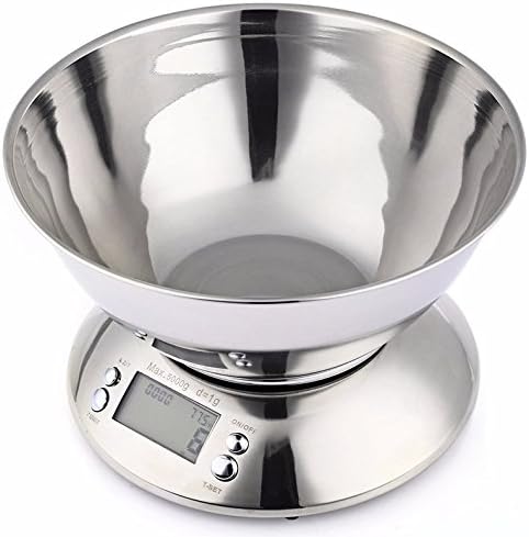 Once ZY Time Digital Kitchen Scale Stainless Steel Cooking Scale 5Kg/1g Large LCD Display Peeled Waterproof Auto-off LED Backlight Multiple Weighing Modes with Detachable Mixing Bowl