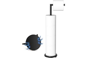 ANMEISH Black Floor Toilet Roll Holder Free Standing with Suction Cup Base, 4 Paper Roll Storage Dispenser, 2 in 1 Stainless Steel Folding Toilet Paper Holder Stand for Bathroom loo, Anti Rust