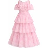 Rudzo Elegant Summer Floral Long Gown for Girls’ Cold-Shoulder Printed Party Gown Girls Casual Floral Round Neck Cap Sleeves 