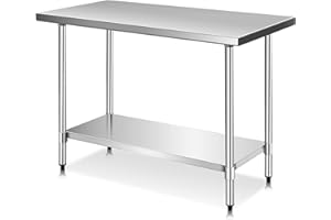 COSTWAY 48 x 30 Inch/48 x 24 Inch/60 x 24 Inch Stainless Steel Catering Table, 250kg Load Commercial Work Table with Adjustable Bottom Shelf, Heavy Duty Food Prep Table for Kitchen Garage (48x24 Inch)