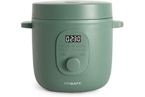 CREATE/RICE COOKER/Multifunktioneller Elektrischer Reiskocher 1.2L Salbeigrün/Programmierbar bis zu 24h, mit Dämpfeinsatz, bereitet Kuchen, Aufläufe oder Suppen zu, Warmhaltefunktion, 300W