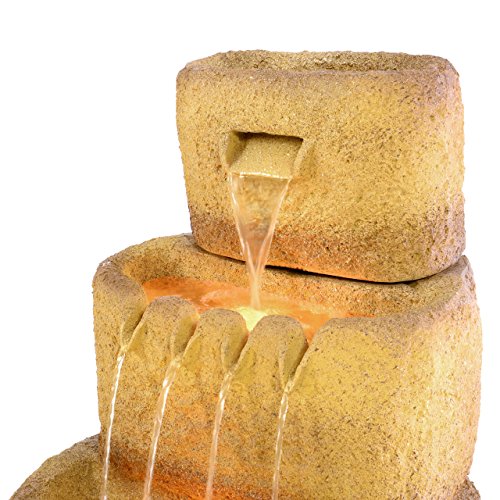 Gartenbrunnen 3 Tröge Zierbrunnen Springbrunnen beleuchtet Etagenbrunnen 67x46x46 cm Pumpe - 2