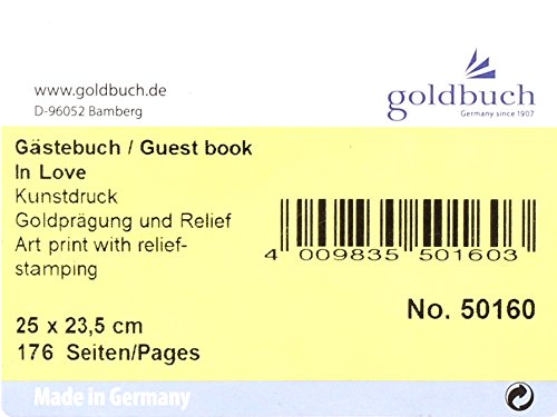 Goldbuch, Gästebuch mit Lesezeichen, 25×23,5 cm, 176 chamois Seiten, Fadengehftet, Kunstsruck mit Goldprägung und Relief, In Love, Weiß/Bunt, 50160 - 6