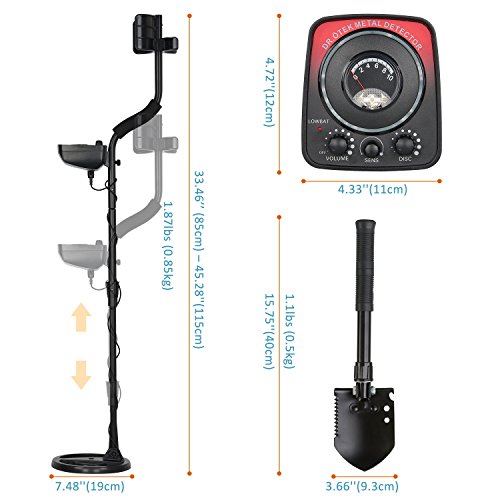 DR.ÖTEK Detector de Metales Ligeros con Pala Plegable, Bobina Impermeable, para Adulto y Principiantes, Encuentra Artefactos, Monedas, Antigüedades