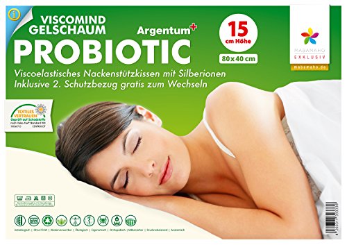 2-tlg MIX-SPAR-Set: 1x (80x40x15cm) Probiotic Ag+ und 1x (40x24x12cm) TRAVEL Nackenstützkissen aus Gelschaum, Orthopädisch & Allergikerfreundlich - 2