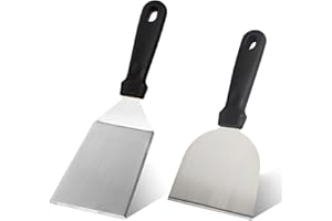 DEVENIRRICHE 2 espátulas para barbacoa de acero inoxidable, espátula para barbacoa de gas, espátula para parrilla, espátula de acero inoxidable, soporte para placa de fuego, teppanyaki, accesorios para barbacoa