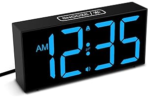 Netzu Loud Alarm Clock Loud for Heavy Sleepers, Bedside Clock with Blue 7.4" LED Display, 5 Dimmers, 2 Alarms, Snooze, USB Charger, Digital Alarm Clock for Teenager Senior Bedroom Living Room Decor