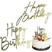 Topper Torta Happy Birthday In Acrilico Oro - Set Da 2 | Decorazione Elegante Per Torte - Foto 2