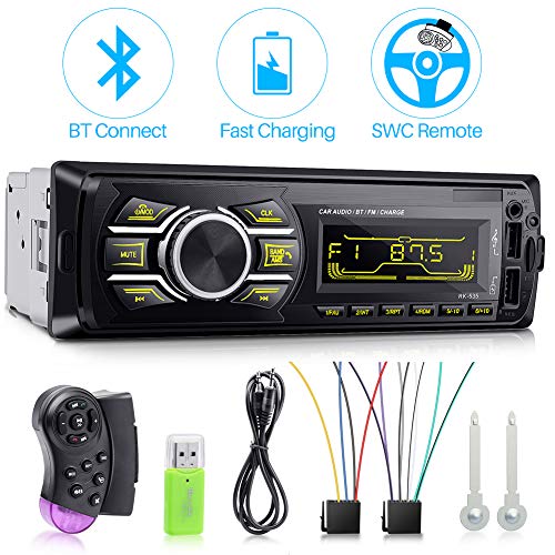 Car Stereo,Latest Fast Charging Car Radio with SWC and 7 Backlights, Car Stereo Bluetooth Supports FM Radio Hands Free Call with Card Reader and AUX cable