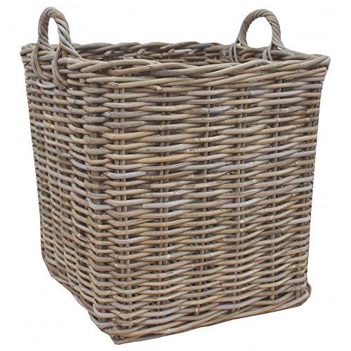Katie Jane HOME Grey & Buff Rattan Square Wicker Log Storage Basket Small