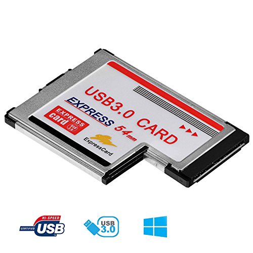 qobobo® USB 3.0 Super Speed PCMCIA Express Card Karte (54mm / 2 Port / Kompatibel mit Windows 7, 8, 10) für Notebook Laptop, USB 3.0 Hub intern